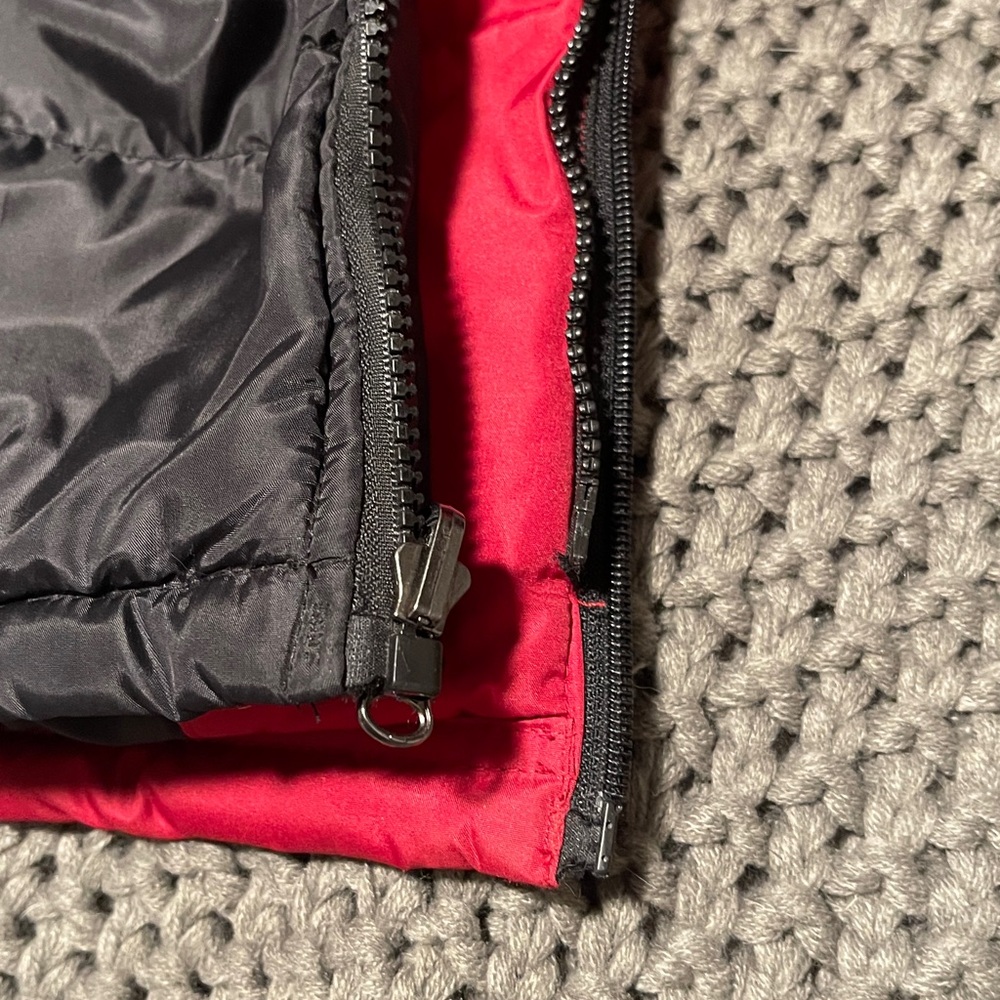 Red Puffer Jacket with double zipper revealing inner shell jacket - Picture 10 of 12